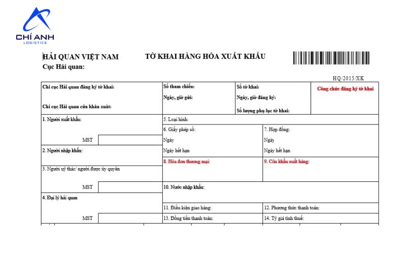 Tờ khai hàng hóa xuất khẩu